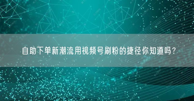 自助下单新潮流用视频号刷粉的捷径你知道吗?